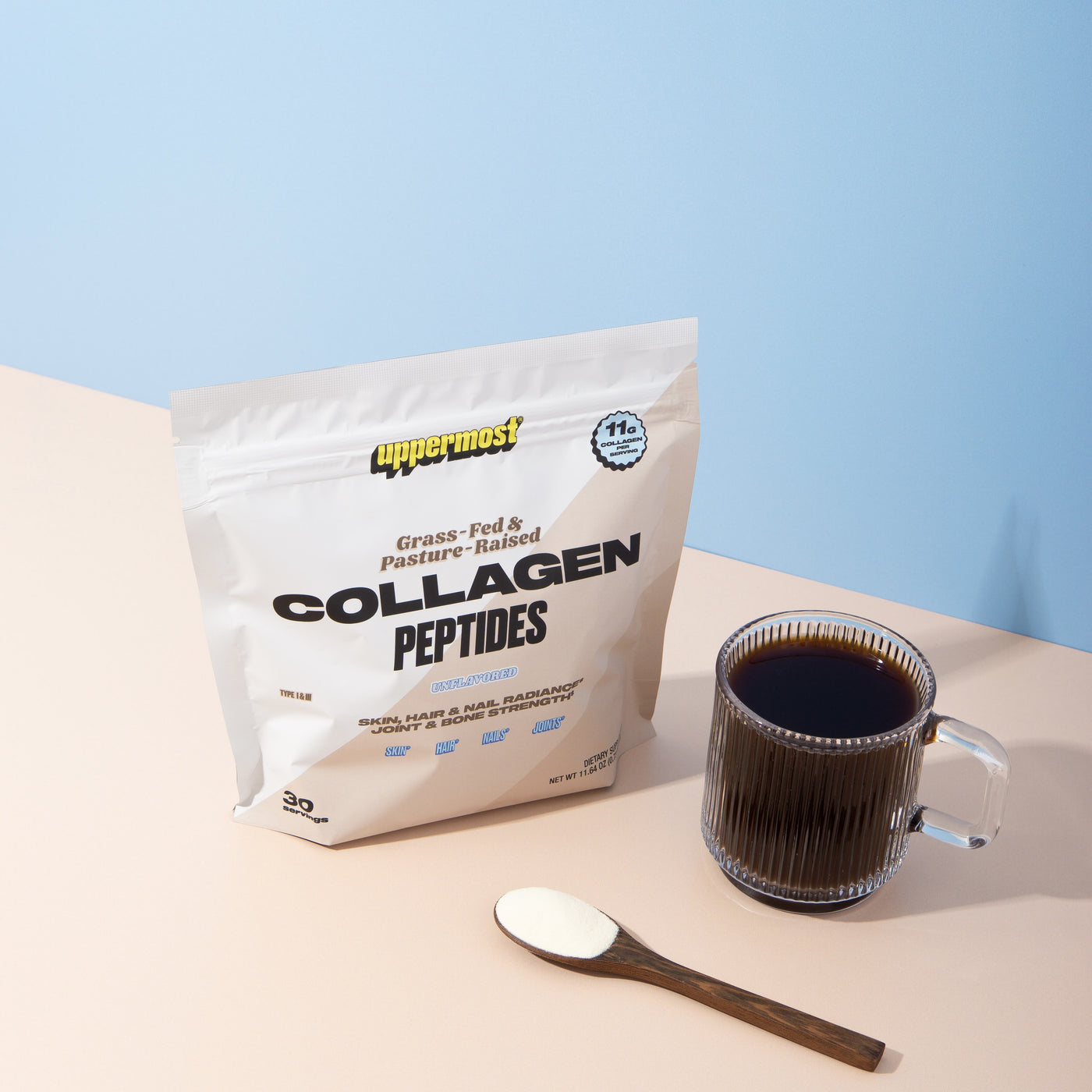 Uppermost Collagen Peptides Protein Powder, Grass-fed & Pasture-raised, Bovine, Hydrolyzed, Skin, Hair, Nail & Joint Support