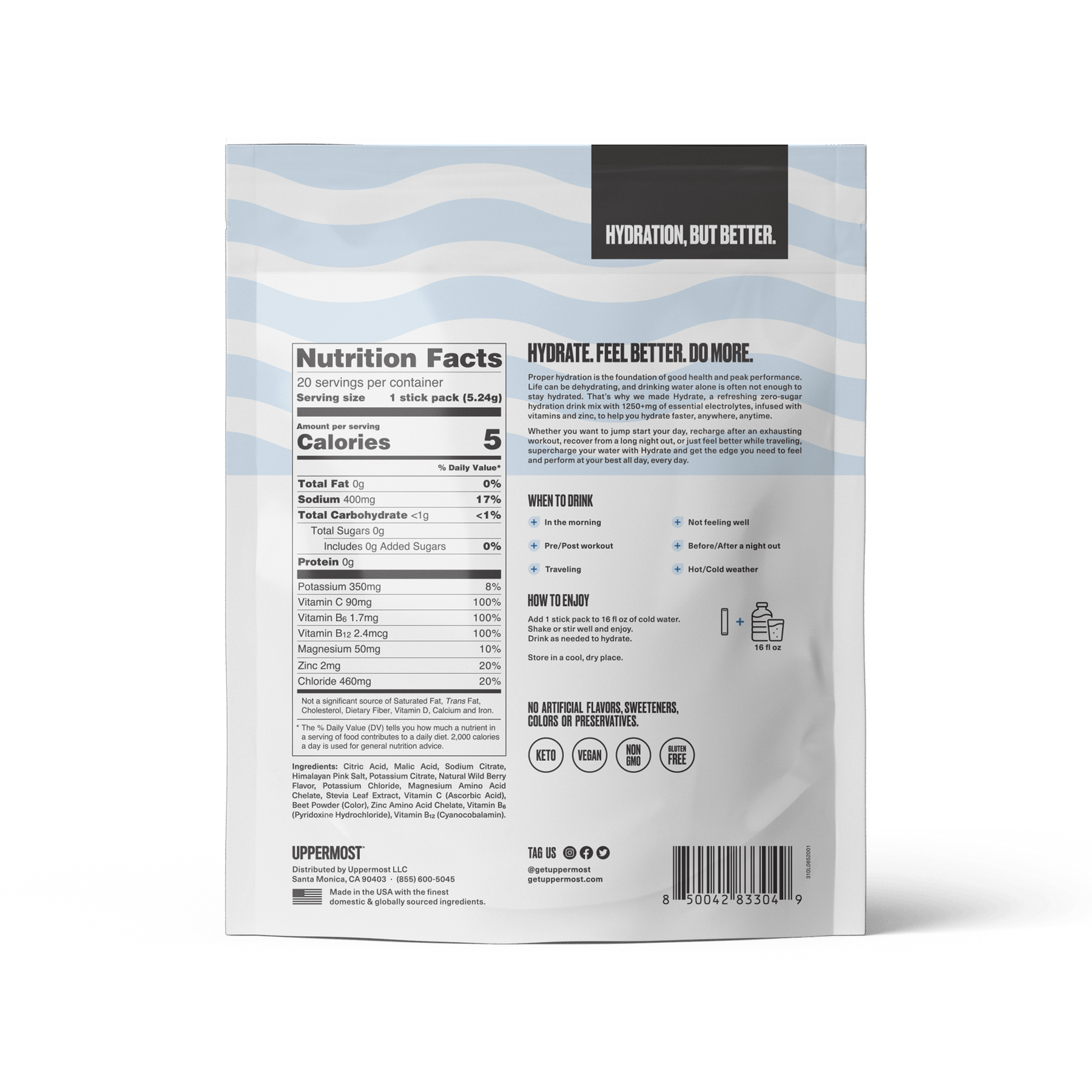 Hydrate by Uppermost - Enhanced Electrolyte Hydration Drink Mix