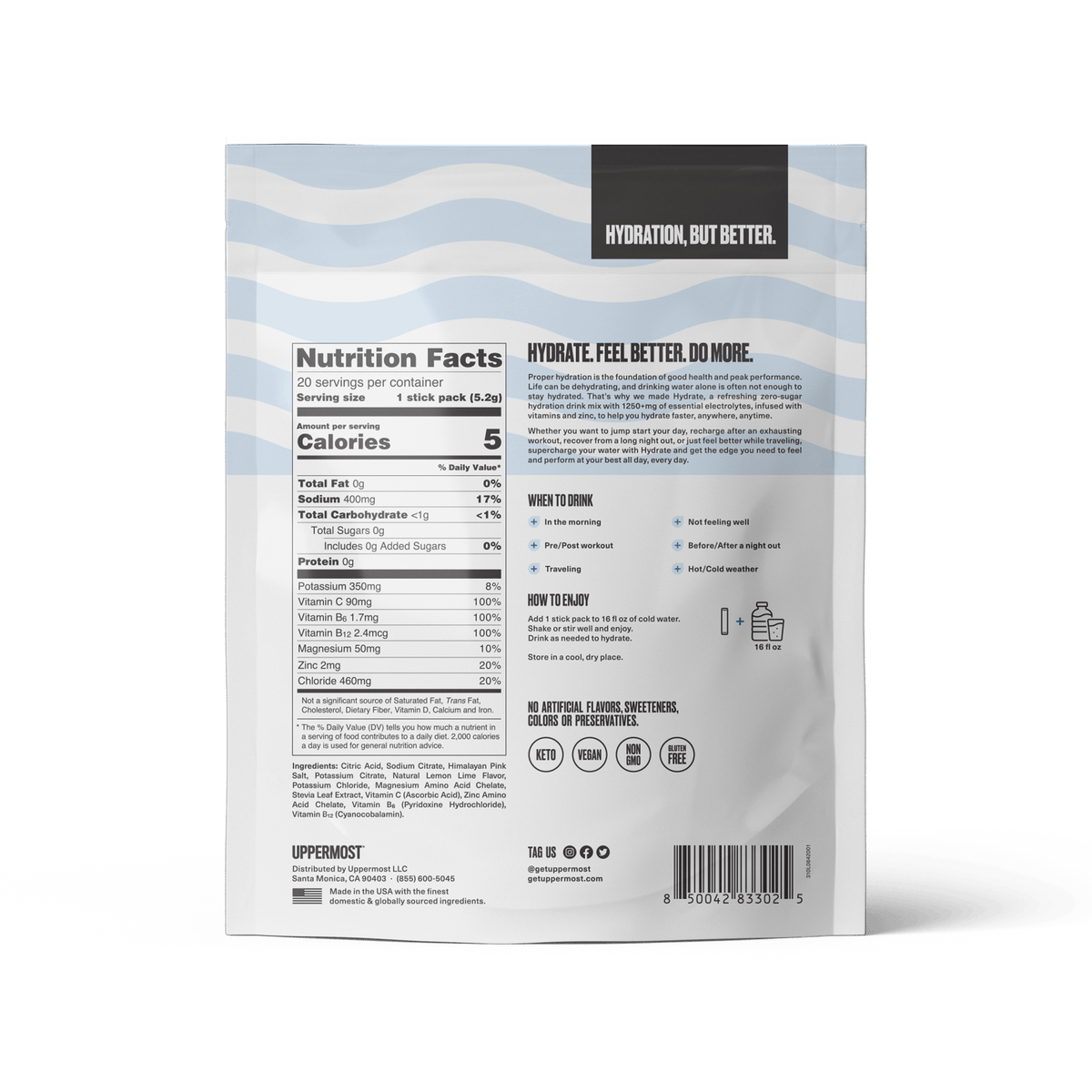 Hydrate by Uppermost - Enhanced Electrolyte Hydration Drink Mix